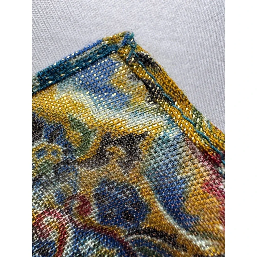 Vintage Metallic Gold Paisley Scarf Blue Red Green Lurex Square Head Wrap 28x28